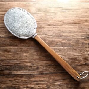 Natural Loofah Back Scrubber with Teak Wood Handle